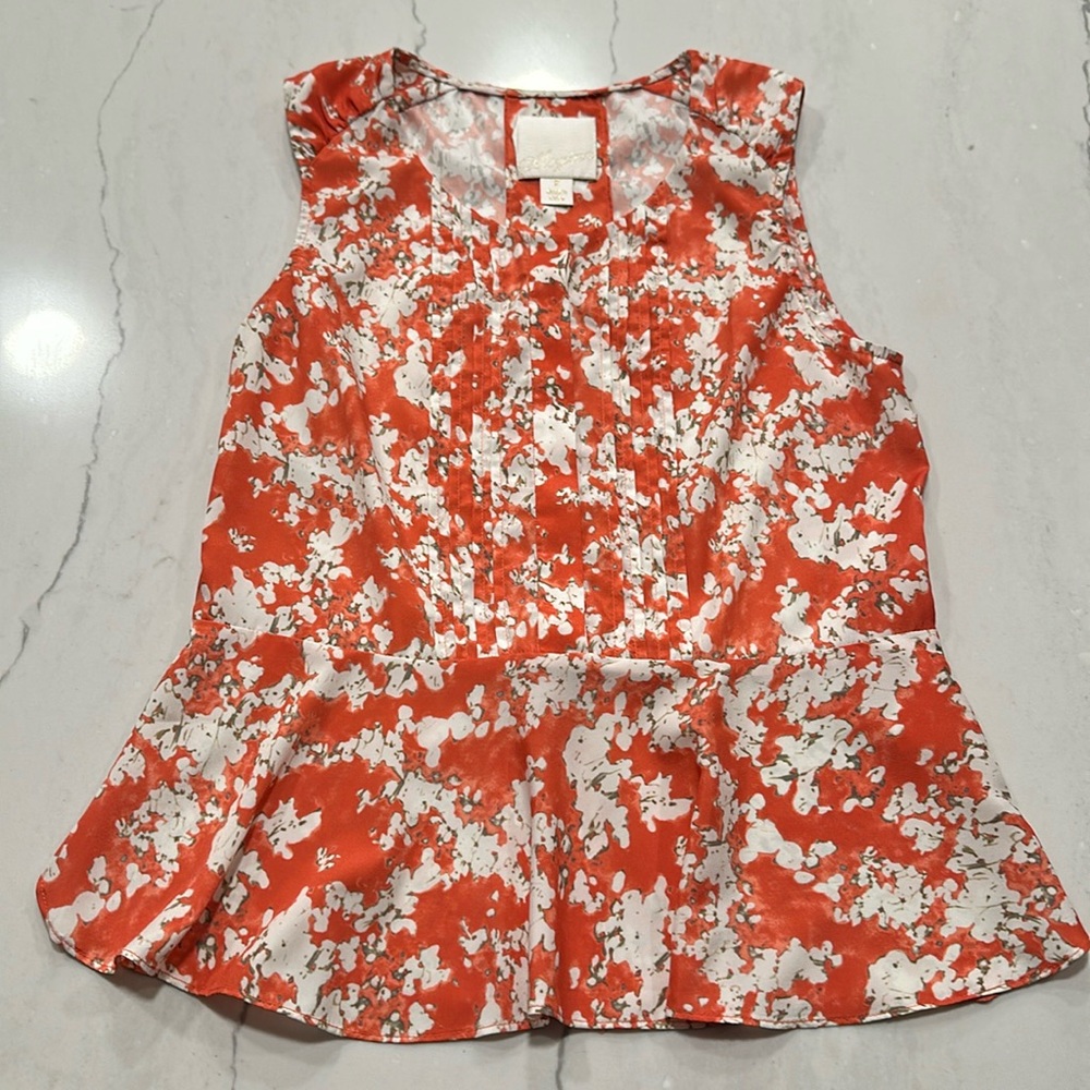 McGinn Orange and Cream Floral Design  Sleeveless Blouse sizes 2